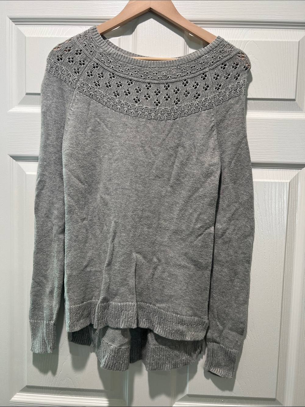 Sonoma Light Gray Knit Sweater with Lace Yoke
